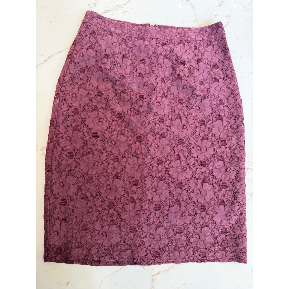 Halogen Plum Purple Floral Lace Pencil Skirt Petite 0P Professional Evening - Picture 1 of 5
